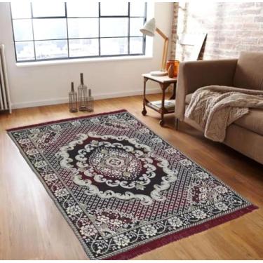 Imagem de BolBom Tapete de algodão leve, tapete vintage portátil, tapete de chão para sala de estar, quarto, caminho de cabeceira, decoração de casa, adequado para viagens - Borgonha (1,5 x 2,1 m)