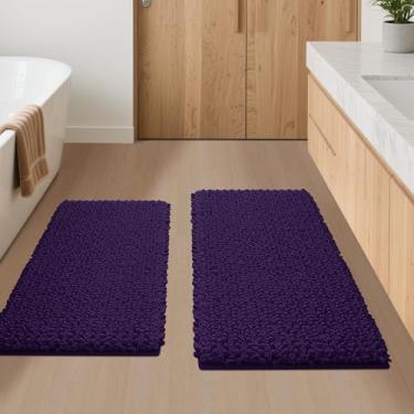 Imagem de ACCUMTEK Tapete de banheiro de luxo 2 peças roxo profundo da Upgrade 81.3 cm x 50.8 cm + 61.0 cm x 43.2 cm, tapetes de banho ultra macios e espessos, tapete de banheiro de chenille antiderrapante para