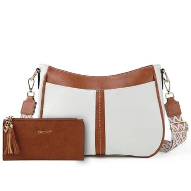 Imagem de TANTOMI Bolsas transversais para mulheres, bolsas transversais e carteira feminina de couro vegano, bolsas e bolsas para uso diário, Branco/marrom claro