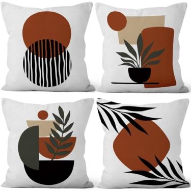 Imagem de Vie Savaran Capas de almofada boêmias abstratas 50,8 x 50,8 cm, conjunto de 4, boêmio, minimalista, geométrico, folhas do pôr do sol, capa de almofada para sofá, cadeira, sofá, cama, escritório