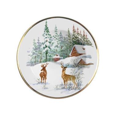 Imagem de Jogo De Pratos Fundo Rena Premium Borda C/Filete Ouro C/6Und