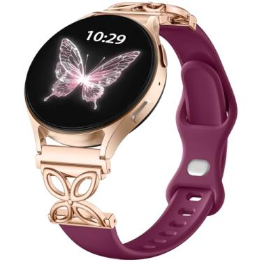 Imagem de IMIVIO Pulseiras de silicone finas compatíveis com Samsung Galaxy Watch 7 Band 6 5 4 Active 2 FE de 40 mm e 44 mm/Watch 6 4 Classic/5 Pro/3, pulseira fina de 20 mm e 22 mm para relógio Samsung (roxa)