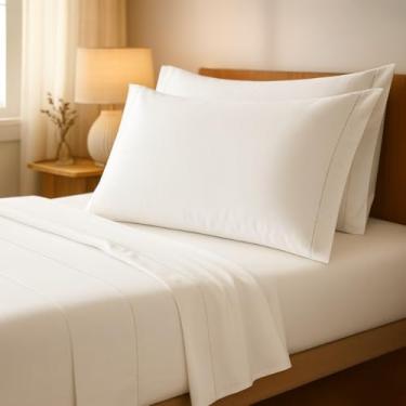 Imagem de Jogo de Cama Casal 400 Fios - Lençol com Elástico e Fronha Envelope, Conforto e Sofisticação(Branco,Solteiro 3 Peças)