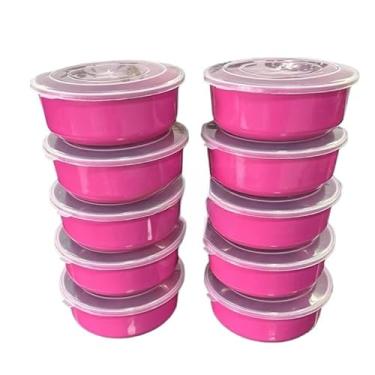 Imagem de Kit 10 Potes Vasilha Redondo 600ML - Cozinha- Marmita Organizadoras de Alimentos (10 Potes 600ml Rosa)