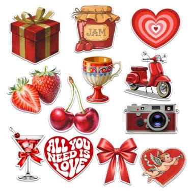 Imagem de 12 peças - adesivos de dia dos namorados de 7,6 cm, adesivos vermelhos dos namorados, rosas, adesivo de chocolate, presente romântico de coração, namoradas, esposa, adolescentes, adultos decoração