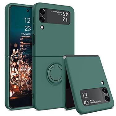 Imagem de Para Samsung Z Flip 5 Capa com suporte de anel Capas de telefone de silicone líquido para Samsung Z Flip 3 ZFlip 4 ZFlip5 Capa macia, verde escuro, para Samsug Z Flip 4