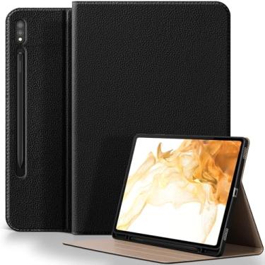 Imagem de XFYKJIN Capa protetora para Samsung Galaxy Tab S8/S7 Plus/S7 FE+ 12,4 polegadas com suporte para caneta S modelo 2020/2021/2022 (SM-X800/X806/T730/T736/T970/T975) Capa protetora de couro de microfibra