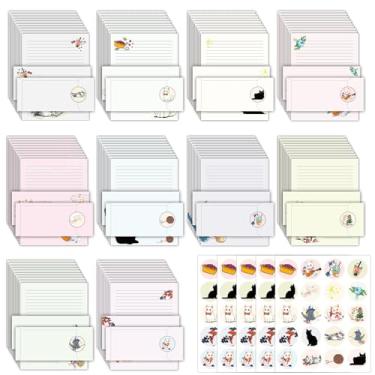 Imagem de Conjunto de papel de papelaria e envelopes de 250 peças (100 papéis de escrita para computador, 50 envelopes), 100 adesivos redondos, 10 designs para cartas, convites, presentes, feriados, notas de