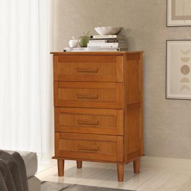 Imagem de Cômoda Madeira Maciça Vintage Chicago 4 Gavetas Castanho - MAIS MADEIR