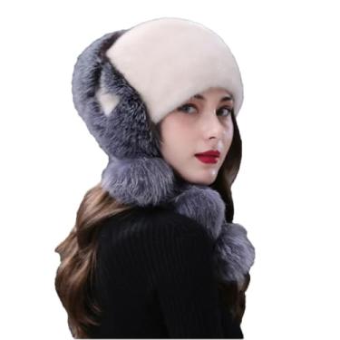 Imagem de Chapéu feminino de pele térmica engrossada de inverno chapéu de pele ao ar livre chapéu de prevenção de frio chapéu de pele decorativo cauda de cabelo bege M