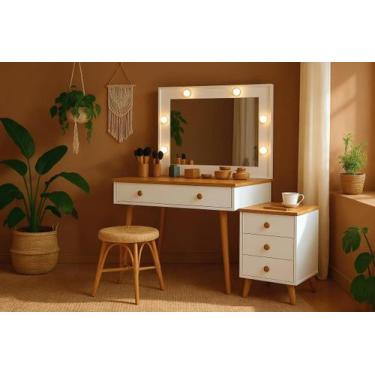 Imagem de Penteadeira Agata Espelho LED e Gaveteiro, MDF ,145x115x45 - Basoto, B