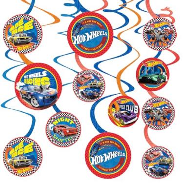 Imagem de Hot Wheels Decorações em espiral de papel multicolorido - Conjunto de 12 peças com recortes de 12,7 cm - Perfeito para festas de aniversário e celebrações infantis