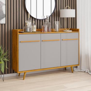 Imagem de Aparador Buffet Quartzo 3 Portas Com Pés De Madeira Maciça Naturale-off White