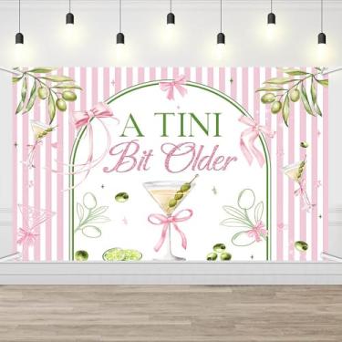 Imagem de AIBIIN Pano de fundo de aniversário Martini laço rosa A Tiny Bit Banner de aniversário mais antigo Coquette Martini Bar decoração de festa para meninas noite 179 x 110 cm