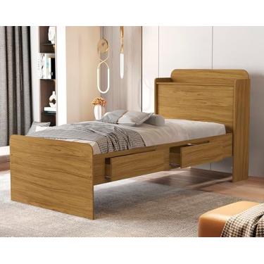 Imagem de Cama Tamires Solteiro Com Duas Gavetas e Baú. (Nature)