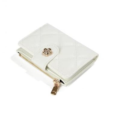 Imagem de Carteira pequena para mulheres, fecho floral, fina, acolchoada de couro sintético, porta-moedas e porta-cartões, Branco, One Size, Clássico