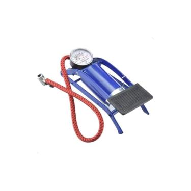 Imagem de Bomba de Ar com Pedal, Preto e Amarelo, Ferro e Plástico, 17,5x8x6,5cm, Antiderrapante, com 2 Bicos Adaptadores