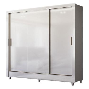 Imagem de Guarda Roupa Casal 3 Portas de Correr com Pés Italia Branco Brilho - Santos Andirá