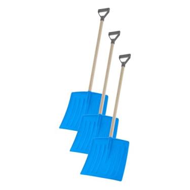 Imagem de Superio Pá de neve infantil de plástico pequena para remoção de neve com cabo de madeira lâmina resistente de 30 cm, azul, pacote com 3