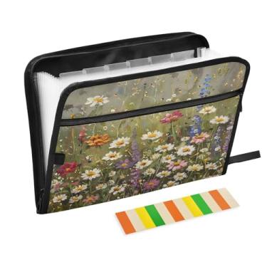 Imagem de CEBUGI Pasta expansível de 13 bolsos, impermeável, sanfonada, organizador de arquivos com etiquetas tamanho A4, organizador de documentos de papel para escola, material de escritório, flores