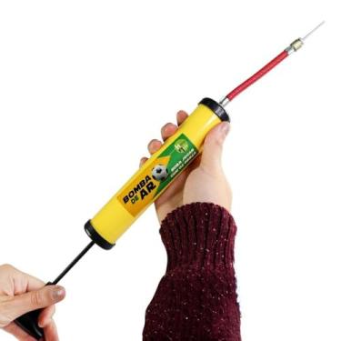 Imagem de Bomba de Ar Manual com Bico para Bolas, Metal e Plástico, 28cm x 3,5cm, Inclui Bico Agulha e Mangueira, para Futebol, Vôlei, Basquete e Boias