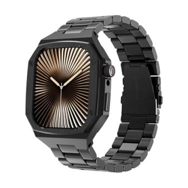 Imagem de DGYSG Capa de alumínio de luxo com pulseira de aço inoxidável para Apple Watch série 11/10 de 46 mm, capa de metal resistente, proteção tática para homens iWatch S10, preta