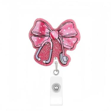 Imagem de Carretel retrátil para crachá de estetoscópio de laço rosa com tema de amamentação com clipe retrátil para crachá de identificação de trabalho para RN LPN CNA, estudantes de enfermagem, médicos