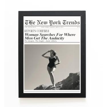 Imagem de TINAZG QWIE Pôster moderno estilo jornal vintage, 20 x 25 cm, arte estética de parede para mulheres, impressão retrô inspirada em editoriais para decoração de quarto ou armário