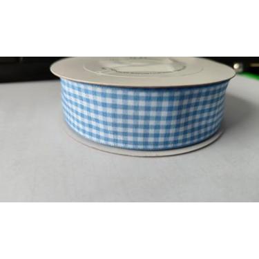 Imagem de Norsearibbonwf Fita xadrez xadrez de 2,5 cm fita xadrez de tafetá larga rolo de 25 jardas sortidas primavera Páscoa fita xadrez para artesanato embrulho de presente (azul claro)