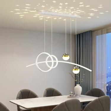 Imagem de Luminária pendente moderna para mesa de jantar, com LED dimerizável e controle remoto. Lustre com altura ajustável para sala de estar, sala de jantar, cozinha e escritório (Branca).