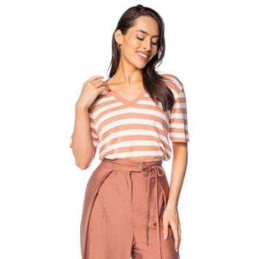 Imagem de Blusa Feminina Rovitex Listrada Avelã/Off White-Feminino