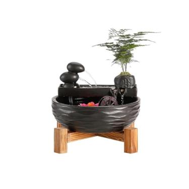 Imagem de Fonte de água de mesa interna, ornamentos de fonte de aquário de água corrente para decoração de escritório em casa, decoração de casa (preto)