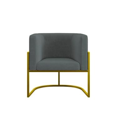 Imagem de Kit 02 Poltronas Lua Sala Decorativa Base De Ferro Gold Cinza