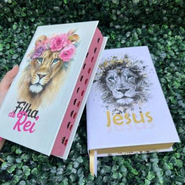 Imagem de Kit Casal Cristão 2 Bíblias Leão Filha do Rei e Leão Jesus LETRA MÉDIA