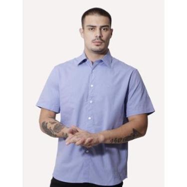 Imagem de Camisa Ellus Masculina Regular Manga Curta Tricoline LY Stretch Jemez Listrada Azul-Masculino