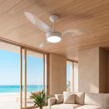 Imagem de Ventilador de Teto à Prova de Maresia Umidade Pás Policarbonato LED Branco 6500K Beltempo Maris 127V (Branco/Transparente)