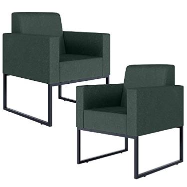 Imagem de Kit 02 Poltronas Decorativa Sala Recepção Base Fixa De Metal Helô L02 Linho Verde Musgo - Lyam Decor