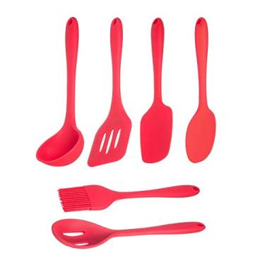 Imagem de Kit Utensílios Colher Concha Espatula Silicone Vermelho 6 pc