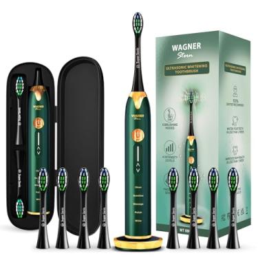 Imagem de Escova de dentes de clareamento ultrassônico Wagner & Stern com sensor de pressão. 5 modos de escovação e 4 níveis de intensidade com controle deslizante 3D, 8 cerdas Dupont, capa de viagem premium.