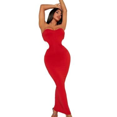 Imagem de Camisa Feminina Cut Out Waist Tube Bodycon Dress (Color : Red, Size : M)