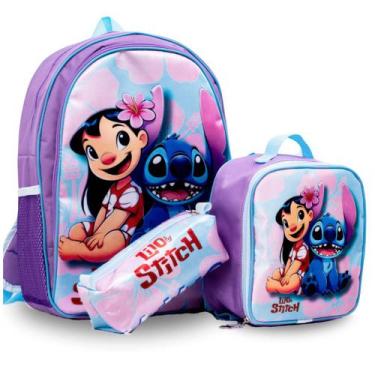 Imagem de Mochila Infantil Kit Escolar Lilo Stitch Menina + Lancheira + Estojo -