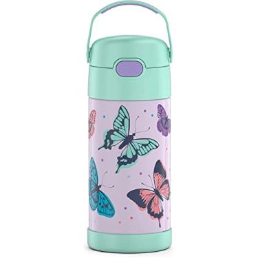Imagem de THERMOS FUNTAINER Garrafa de água com canudo - 340 g - Garrafa de água infantil isolada a vácuo de aço inoxidável com tampa, Butterfly Frenzy