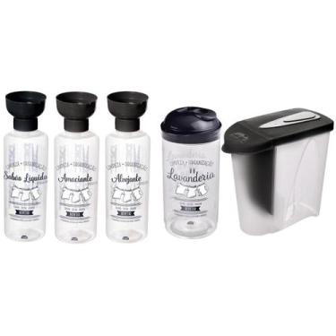 Imagem de Kit Lavanderia 5pçs Porta Sabão Em Pó Amaciante 970ml/1kg - Plasútil, 