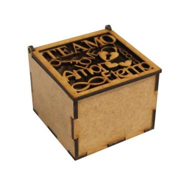 Imagem de Caixa Quadrada Biju ou Lembrancinha Te Amo 6x6x5 Laser Mdf Madeira - A