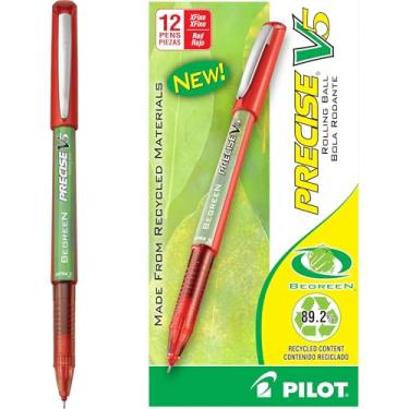 Imagem de PILOT Canetas esferográficas com tinta líquida Precise V5 BeGreen, ponta extrafina (0,5 mm) tintas preta/azul/vermelha, pacote com 3 (26306)