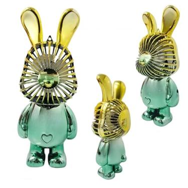 Imagem de Ventilador Portátil de Mesa Rabbit, 3 Velocidades, USB Recarregável, 18cm, Bivolt (Amarelo Degrade Verde)