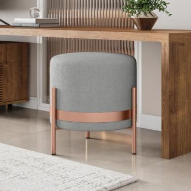 Imagem de Puff STEEL Redondo Tecido Bouclé Cor cinza Base Metal Rosê Gold