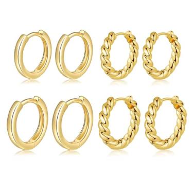 Imagem de BMMYE Brincos de argola de ouro pequeno para mulheres, cartilagem, mini argolas de ouro, conjunto de brincos de ouro, hipoalergênicos, Cobre, Zircônia cúbica