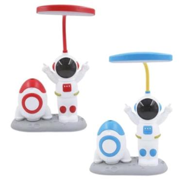 Imagem de Luminária De Mesa LED Infantil Astronauta USB Com Foguete Apontador (Azul)