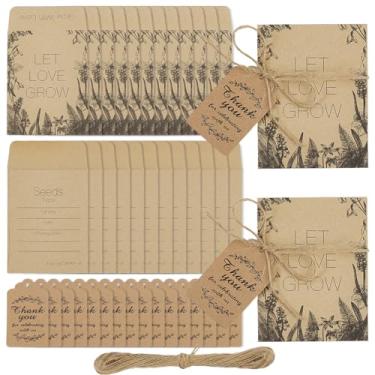 Imagem de AHANDMAKER 100 conjuntos de lembrancinhas de festa de casamento Let Love Grow para convidados, incluindo envelopes de sementes de flores a granel, etiquetas de agradecimento e cordas de cânhamo para